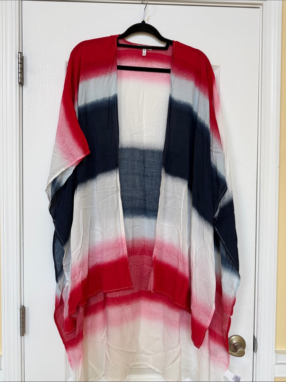 Lightweight Red, White & Navy Striped Kimono O/S